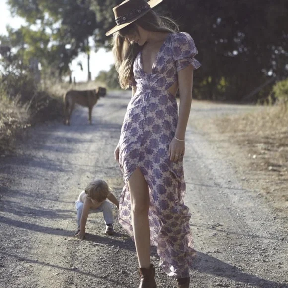 For Love & Lemons Clover Maxi Dress in Lilac Print M - Picture 3 of 11